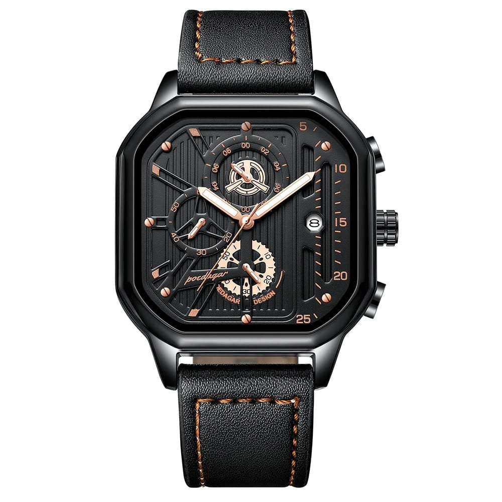Poedagar 628 watch Black Black Gold leather variant