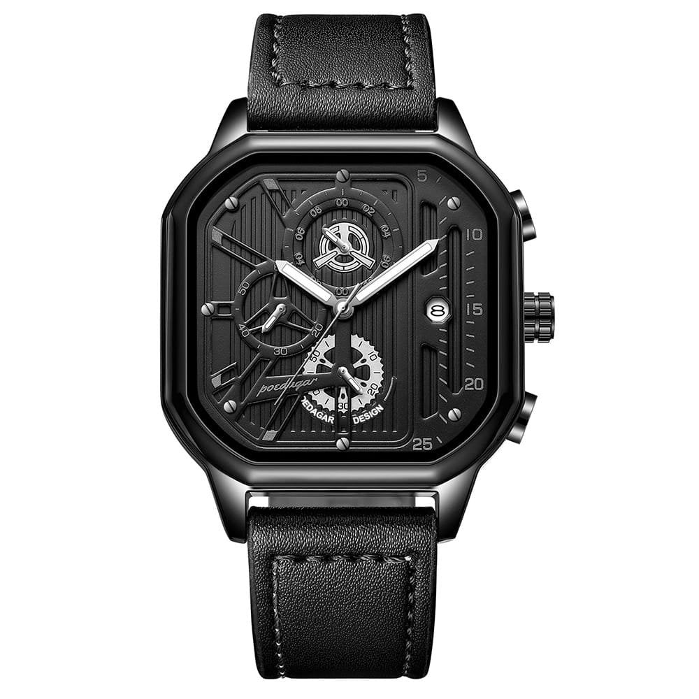 Poedagar 628 watch Black Black Silver Leather variant