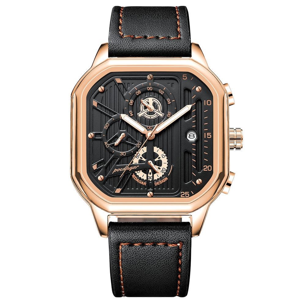 Poedagar 628 watch Rose Gold Black Gold Leather variant