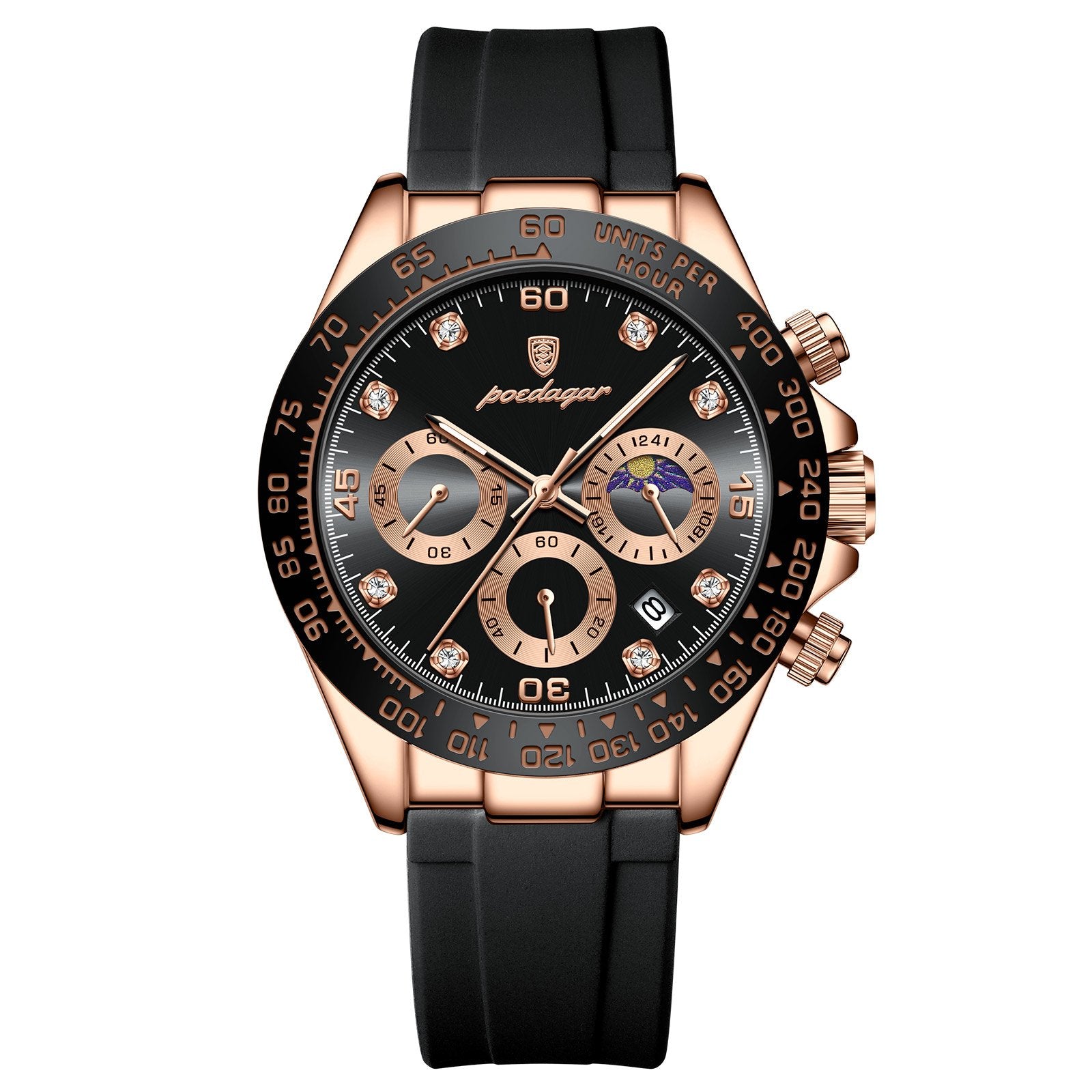 Poedagar 629 watch Rose Gold Black Silicone variant