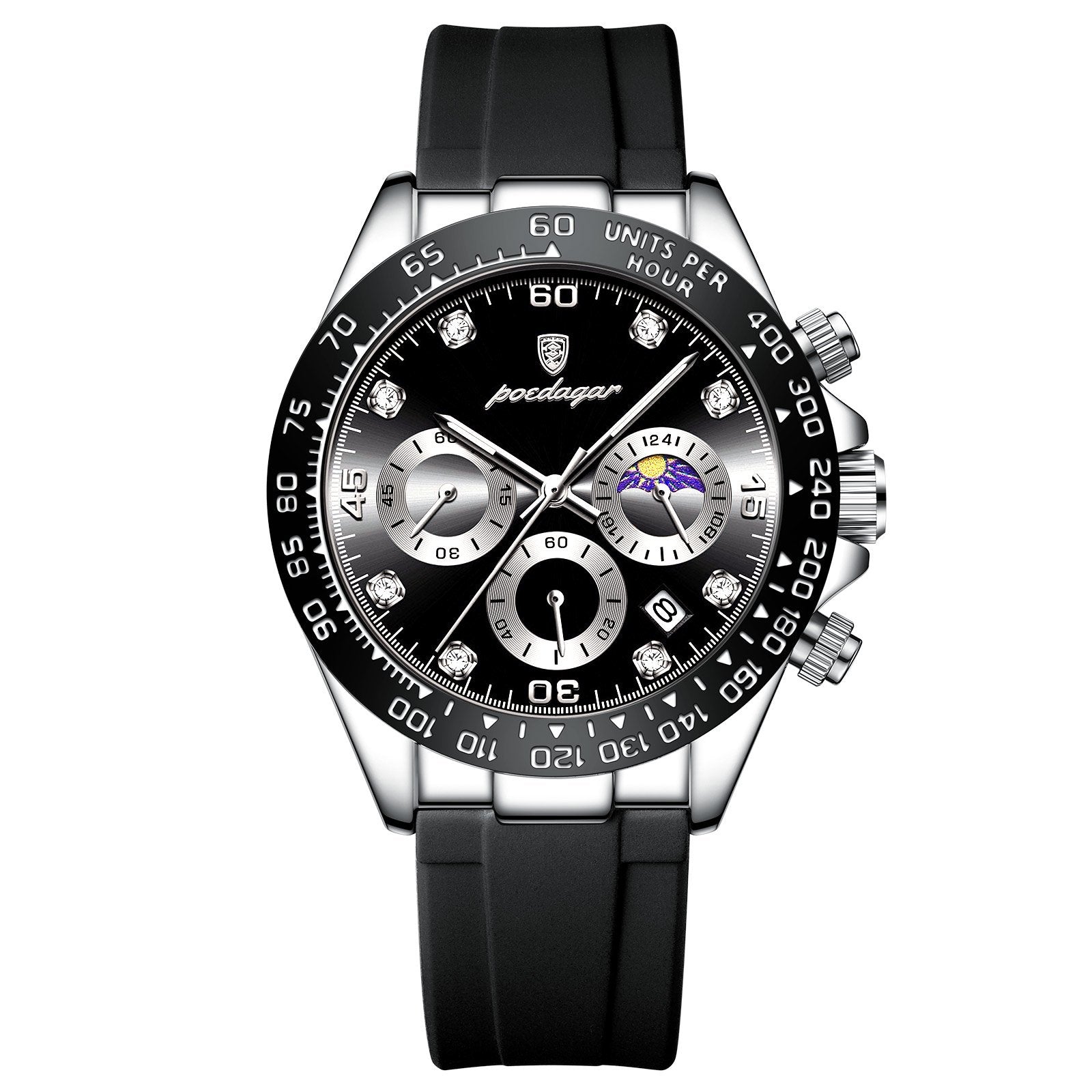 Poedagar 629 watch Silver Black Silicone variant