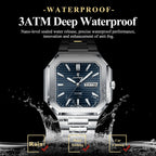 POEDAGAR 672 square watch 3ATM deep waterproof feature graphic with blue dial
