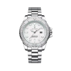 POEDAGAR 680S-2 quartz watch with white dial and silver bracelet, front view