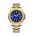 POEDAGAR 680S-2 quartz watch with blue dial and two-tone gold bracelet, front view