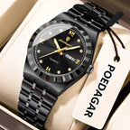POEDAGAR 794 31MM women's quartz watch with black dial and black bracelet, front view