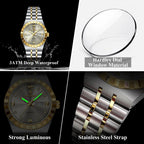 POEDAGAR 794 women's watch features graphic showing waterproof, hardlex, luminous, steel strap