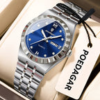 POEDAGAR 794 31MM women's quartz watch with blue dial and silver bracelet, front view