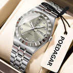 POEDAGAR 794 31MM women's quartz watch with silver dial and silver bracelet, front view