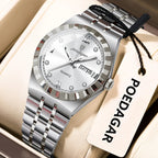 POEDAGAR 794 31MM women's quartz watch with white dial and silver bracelet, front view