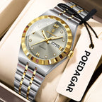 POEDAGAR 794 31MM women's quartz watch with champagne dial and two-tone gold bracelet, front view