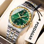 POEDAGAR 794 31MM women's quartz watch with green dial and two-tone gold bracelet, front view