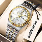 POEDAGAR 794 31MM women's quartz watch with white dial and two-tone gold bracelet, front view