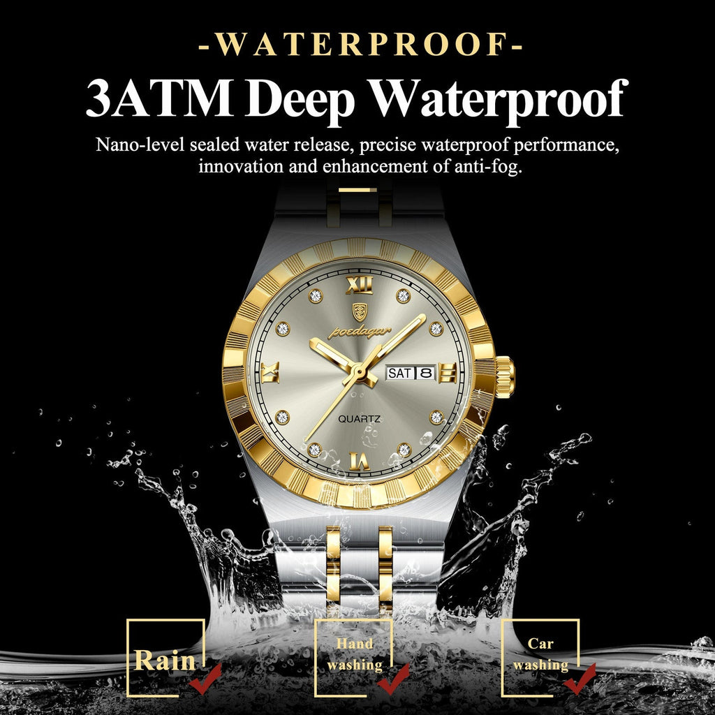POEDAGAR 794 women's watch 3ATM deep waterproof feature graphic with champagne dial
