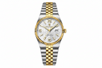 POEDAGAR 839 men's quartz watch with white textured dial and two-tone jubilee bracelet, front
