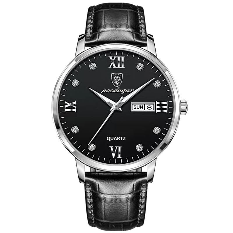 Poedagar 856 watch Silver Black Leather variant