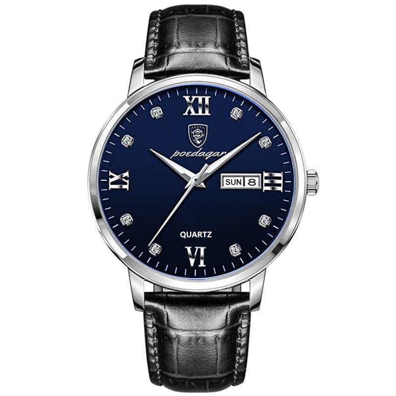 Poedagar 856 watch Silver Blue Leather variant