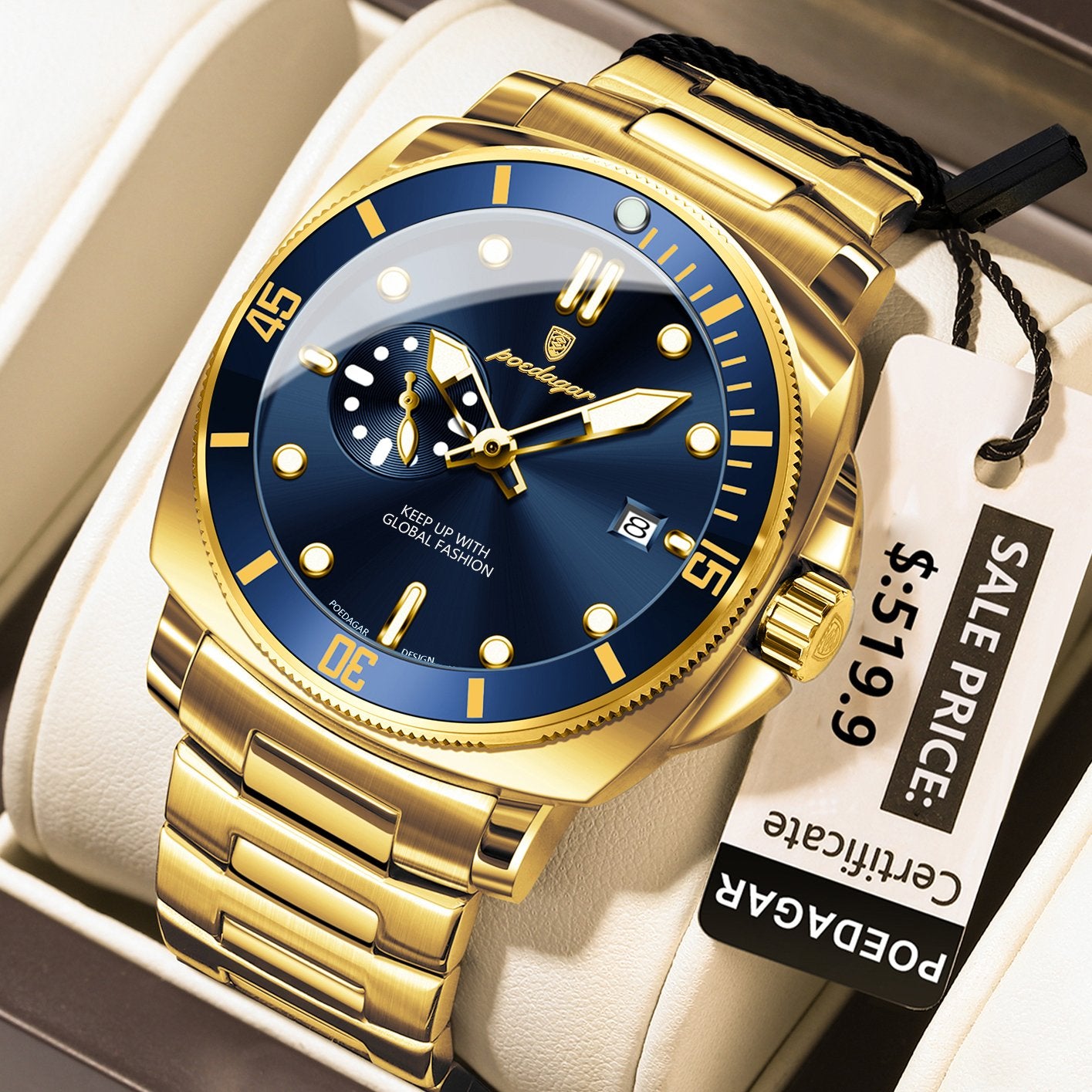 Poedagar 873 watch Gold Gold Blue variant