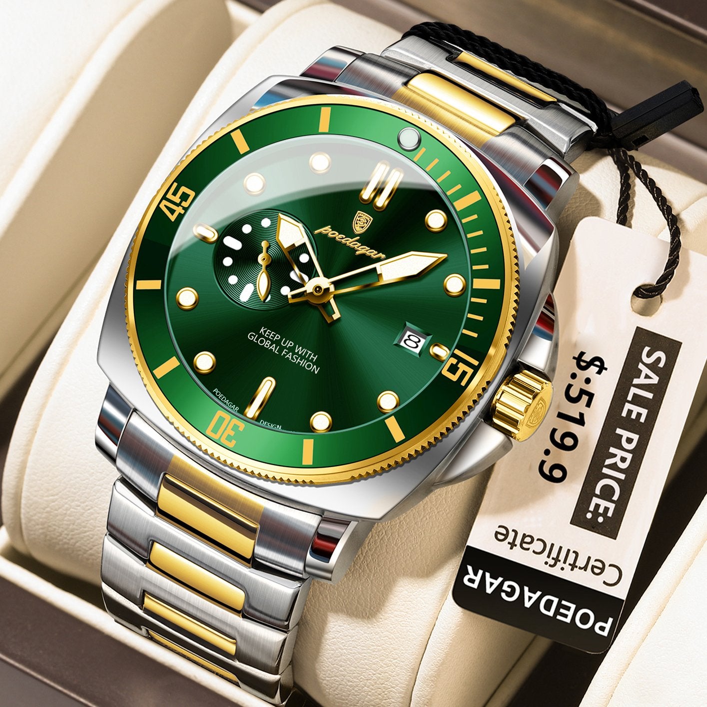Poedagar 873 watch Gold Green variant