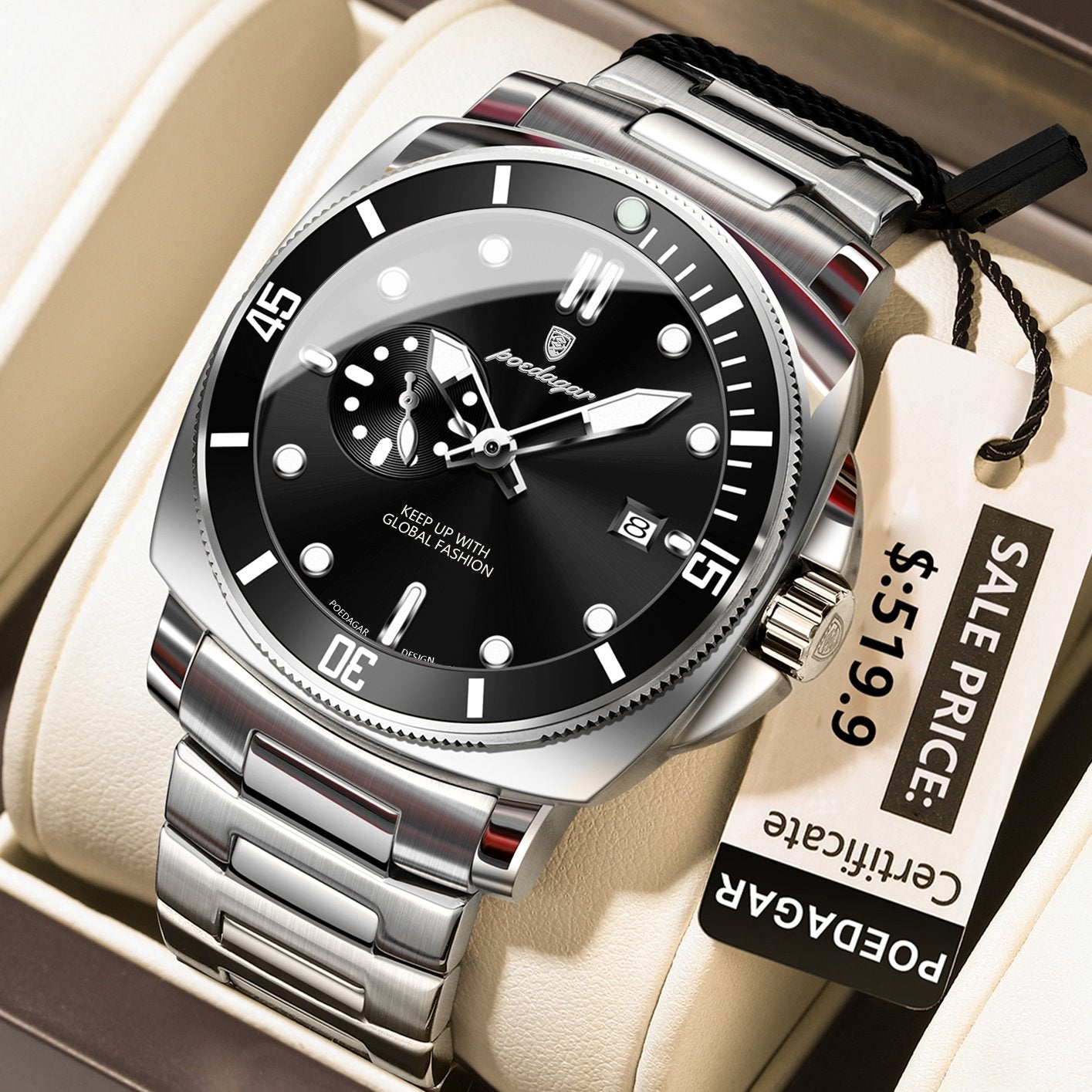 Poedagar 873 watch Silver Black variant