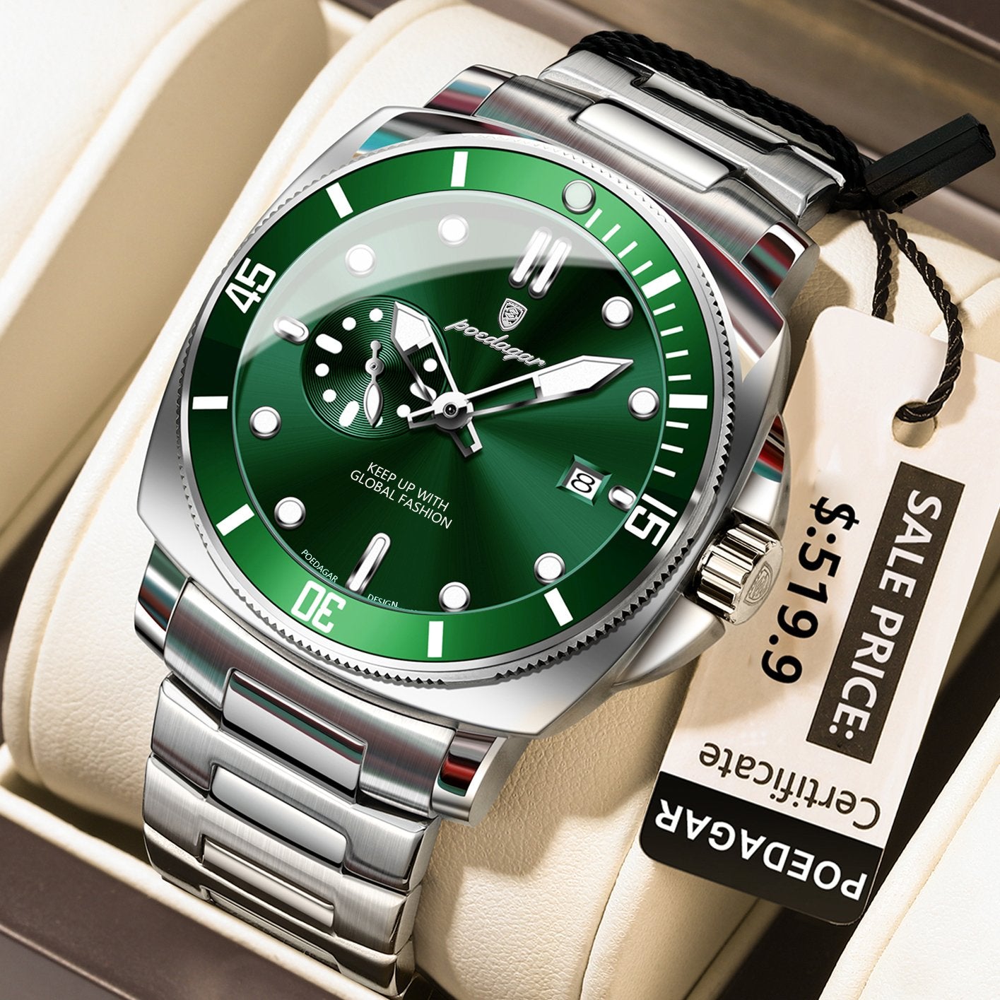 Poedagar 873 watch Silver Green variant