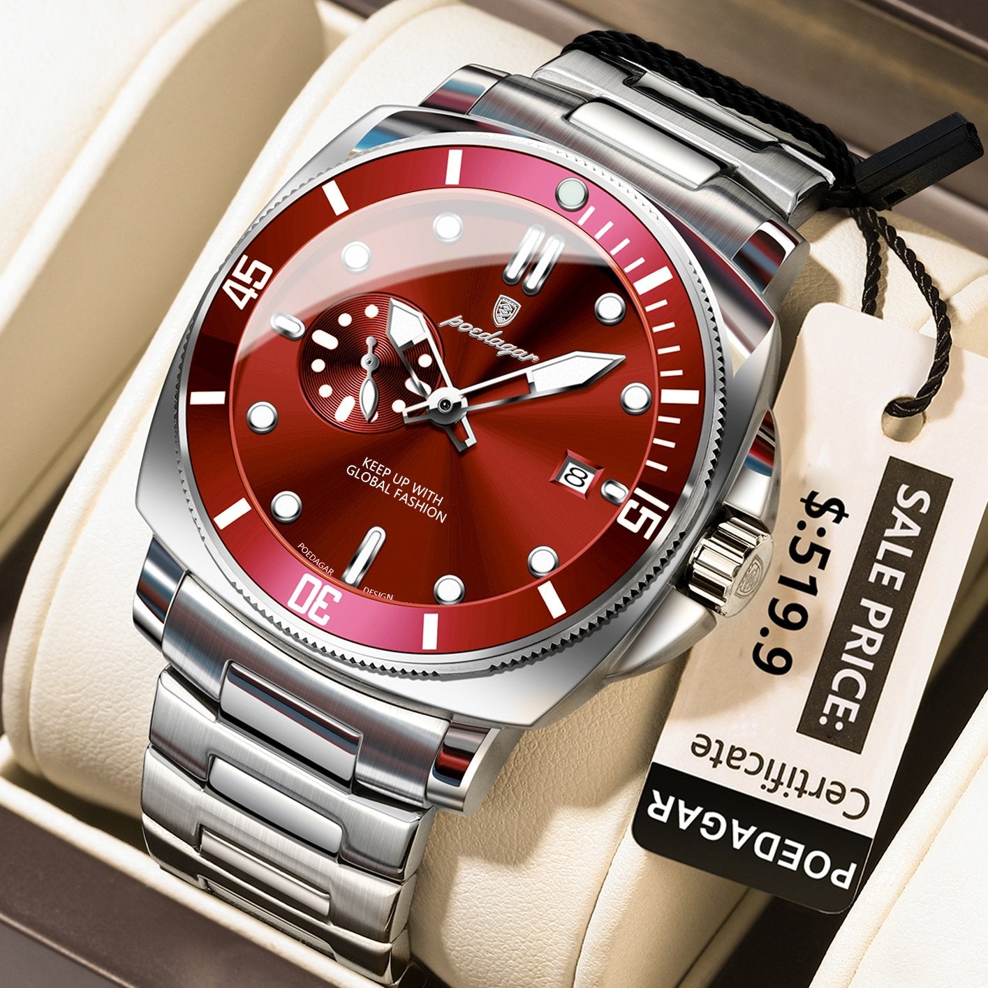 Poedagar 873 watch Silver Red variant