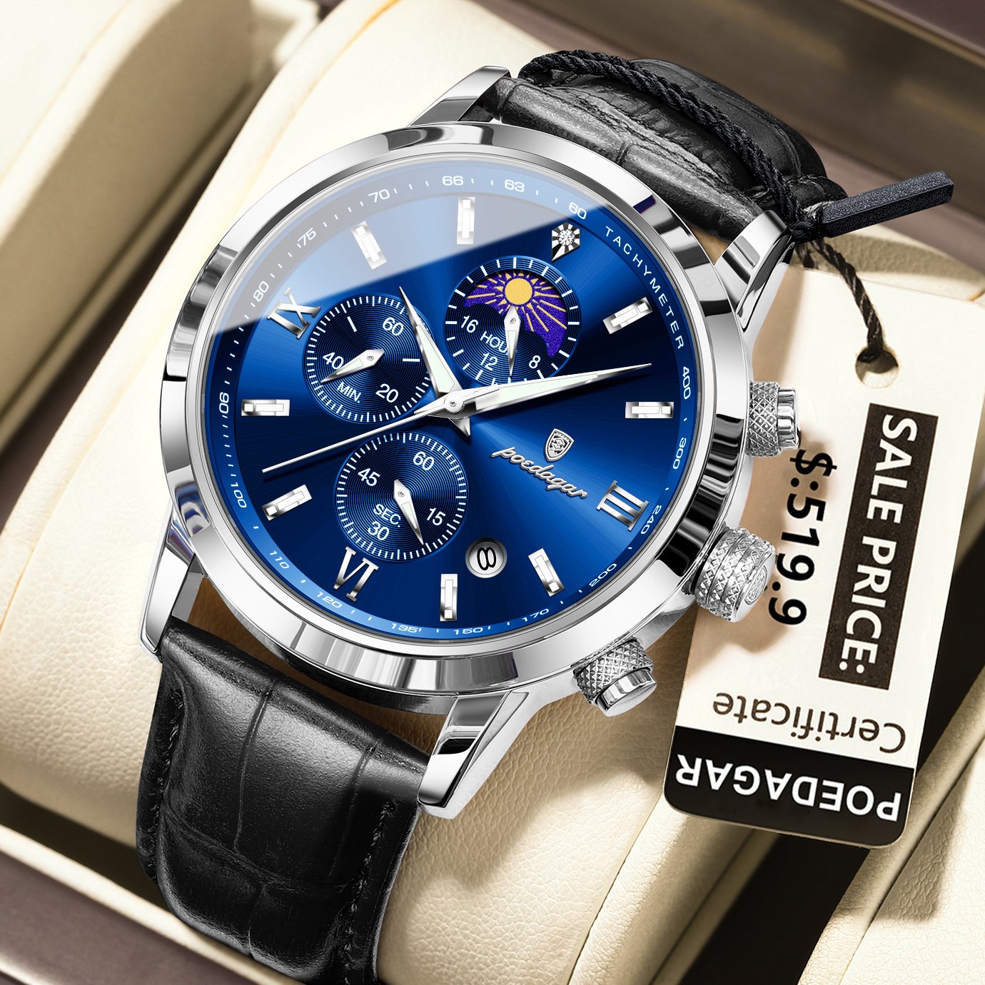 Poedagar 882 watch Silver Blue L variant