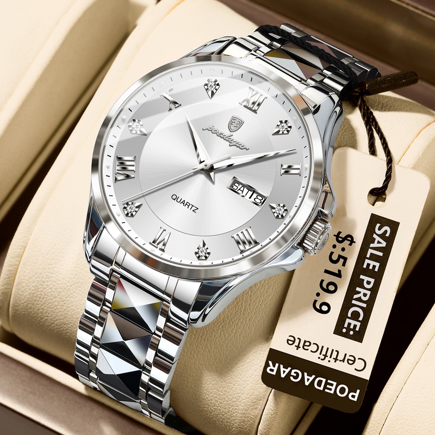 Poedagar 883 watch Silvery White variant