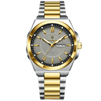 POEDAGAR 896 sport quartz watch with white dial and two-tone silver gold bracelet, front view