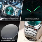 POEDAGAR 930-GN feature grid waterproof luminous hardlex steel strap