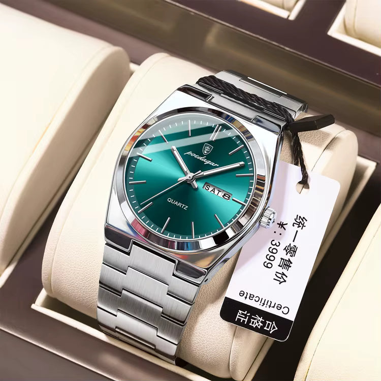 POEDAGAR 930-GN men's sport quartz watch with green dial, front view