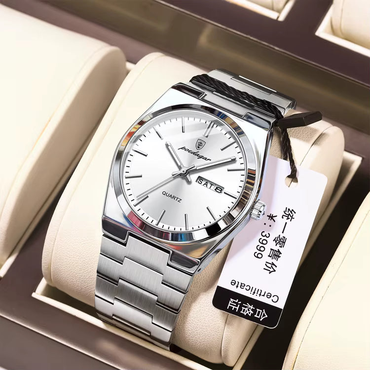 POEDAGAR 930-GN men's sport quartz watch with white dial, front view