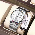 POEDAGAR 930-GN men's sport quartz watch with white dial, front view