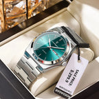 POEDAGAR 930-GN sport quartz watch with green dial in lifestyle scene with crystal props