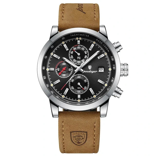 Poedagar 932 watch Silver Black Leather variant