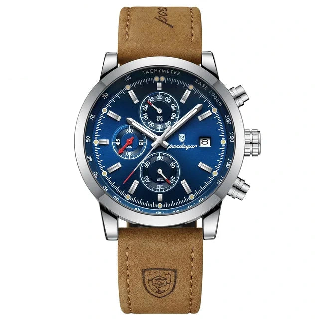 Poedagar 932 watch Silver Blue Leather variant