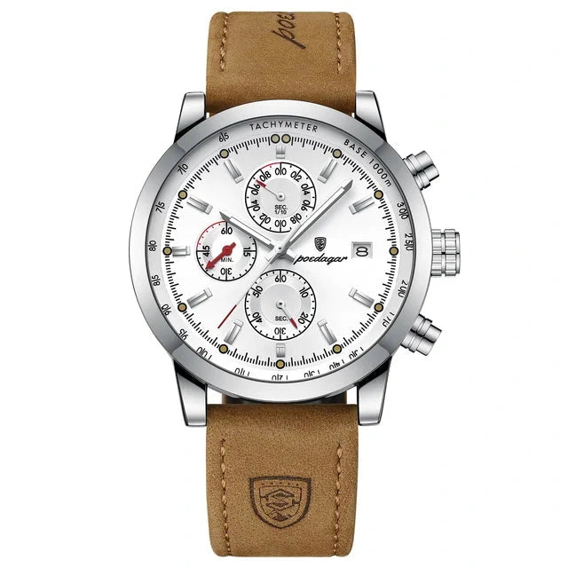 Poedagar 932 watch Silver White Leather variant