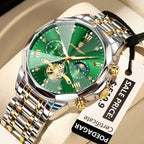 POEDAGAR 938 chronograph two-tone case green skeleton dial, side angle