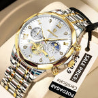 POEDAGAR 938 chronograph two-tone case white dial moonphase, front view