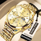 POEDAGAR 938 chronograph all-gold case and dial bracelet, front view