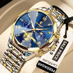 POEDAGAR 938 chronograph two-tone blue dial moonphase, front view