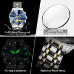 POEDAGAR 938 chronograph features grid waterproof luminous steel strap