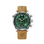 POEDAGAR 9601 men's quartz chronograph watch with green dial, front view