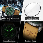 POEDAGAR 9601 chronograph features grid waterproof luminous leather strap