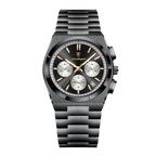 POEDAGAR 970 chronograph black case black dial bracelet, front view