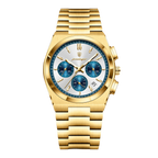 POEDAGAR 970 men's quartz chronograph gold case white dial, front view