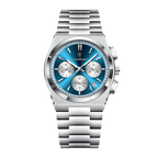 POEDAGAR 970 chronograph silver case sky blue dial bracelet, front view