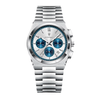 POEDAGAR 970 chronograph silver case white dial blue subdials, front