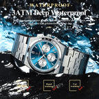 POEDAGAR 970 chronograph 3ATM waterproof spec graphic, blue dial