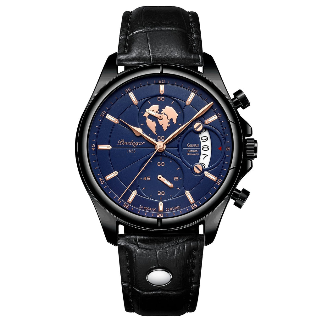 Poedagar 989 watch Black Blue (Leather) variant