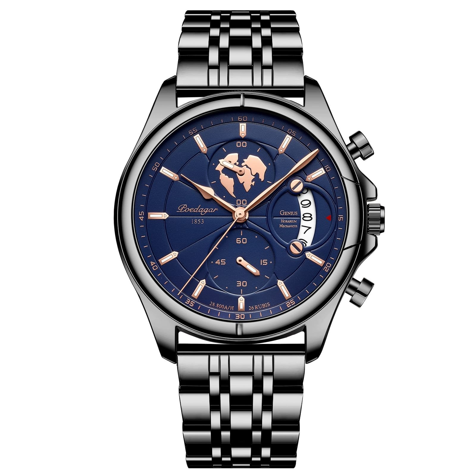 Poedagar 989 watch Black Blue (Steel) variant